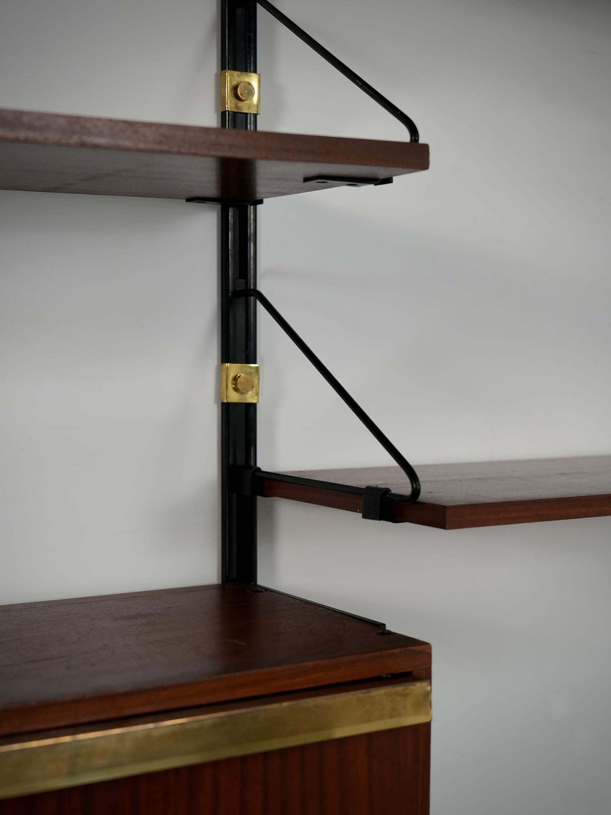 3656.0 High Modular Wall Unit With Dry Bar In Wood, Metal And Brass, Italy, 1960's photo