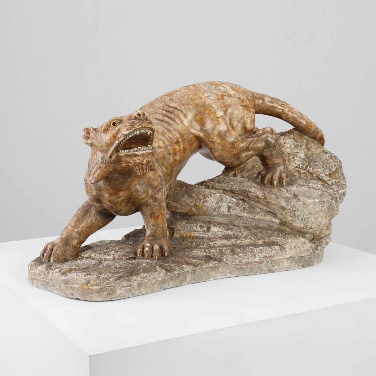 Belgian Artist, Large Statue Of A Lynx, 1960s, Marble