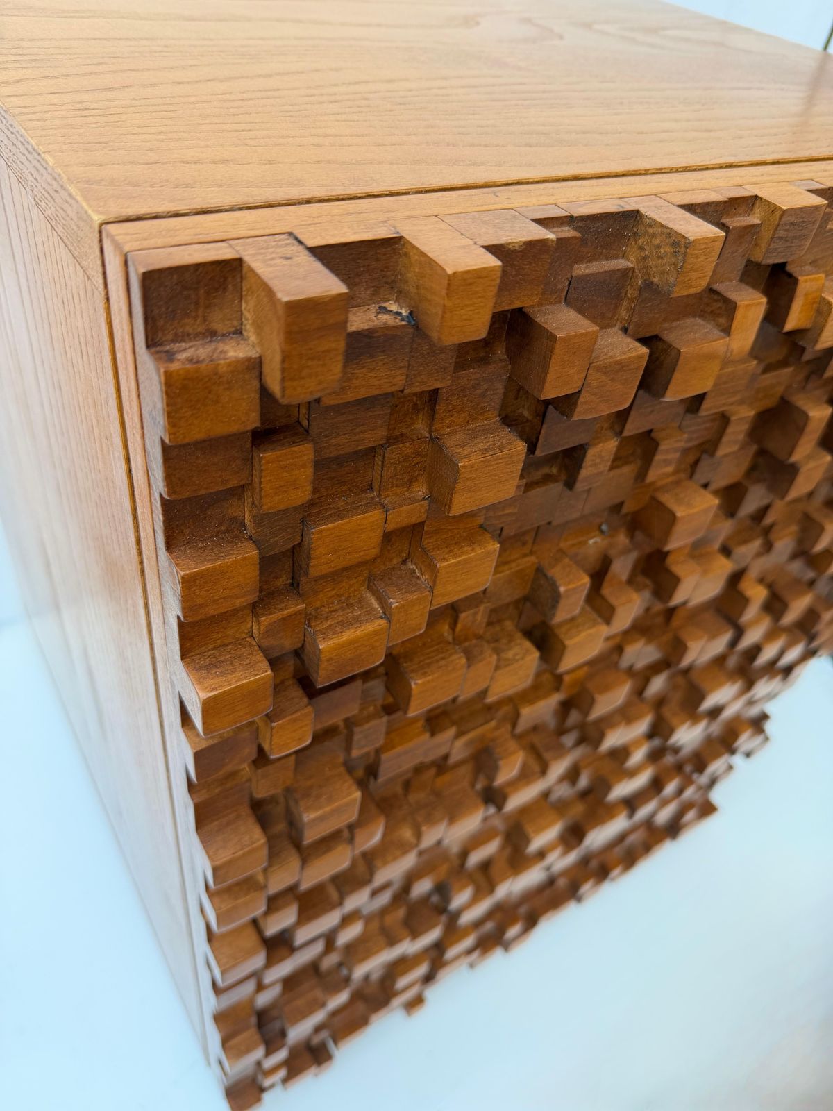 Contemporary Pair Of Wood Marquetry Cube Bedside Tables. Italy photo buy