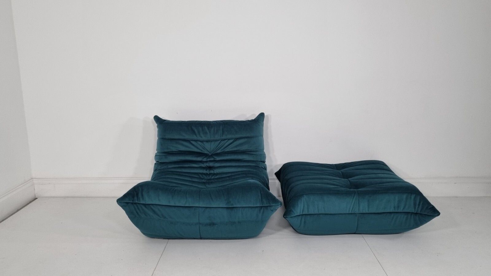 Ligne Roset Togo Chair And Footstool In Teal Velvet Immaculate Condition photo vintage