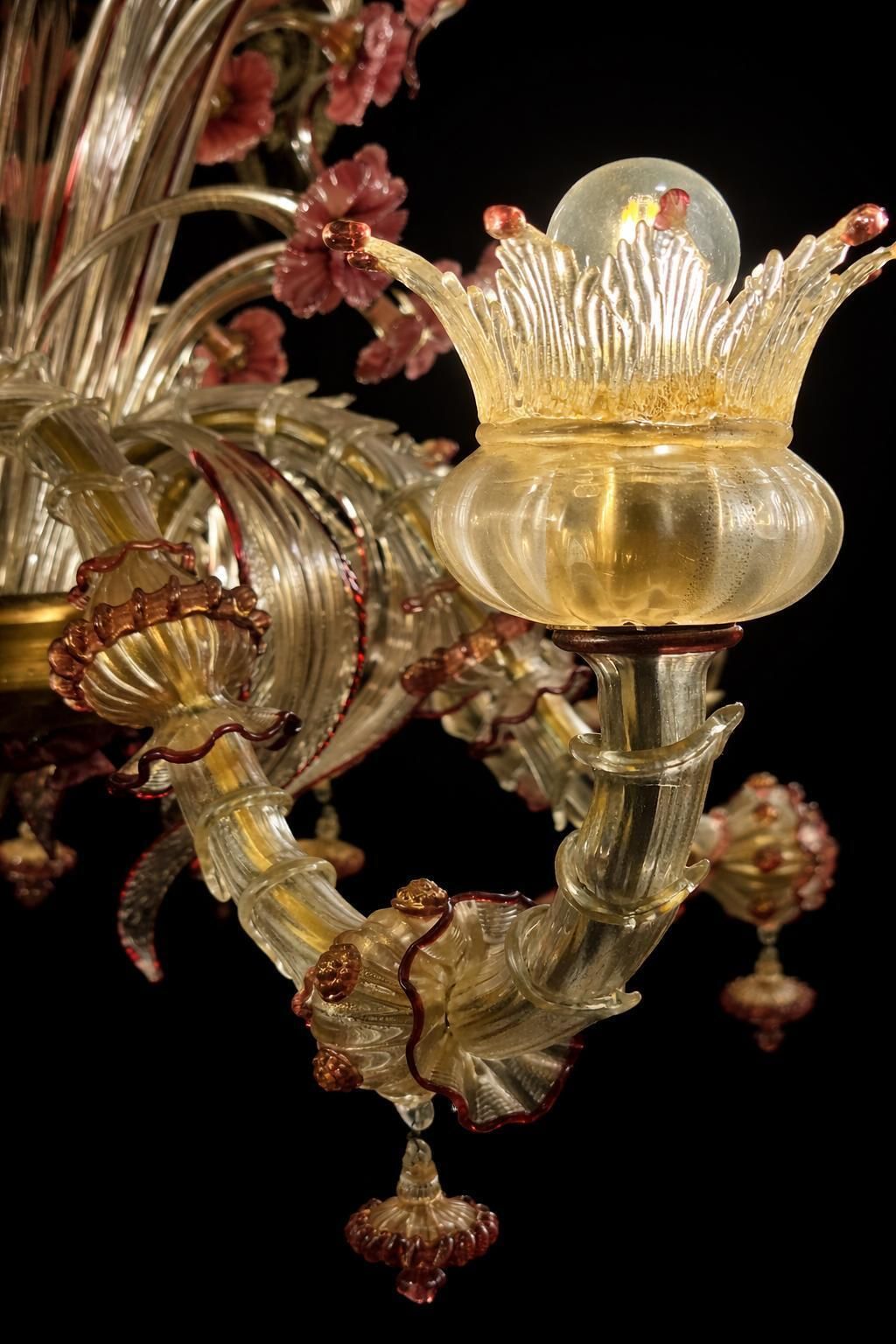 Pair Of Rezzonico Chandeliers Glass Gold Inclusions, Murano photo buy