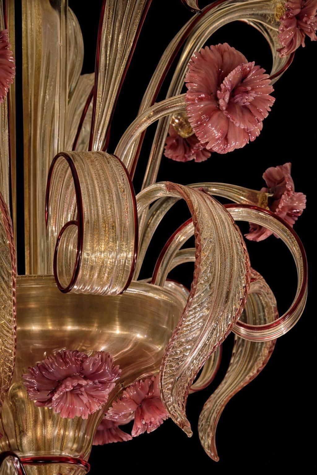 photo furniture Pair Of Rezzonico Chandeliers Glass Gold Inclusions, Murano