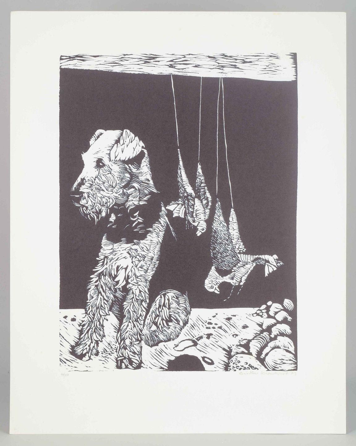 Birthe Kronkvist. Color Lithograph With Dog And Game. 1979. photo furniture