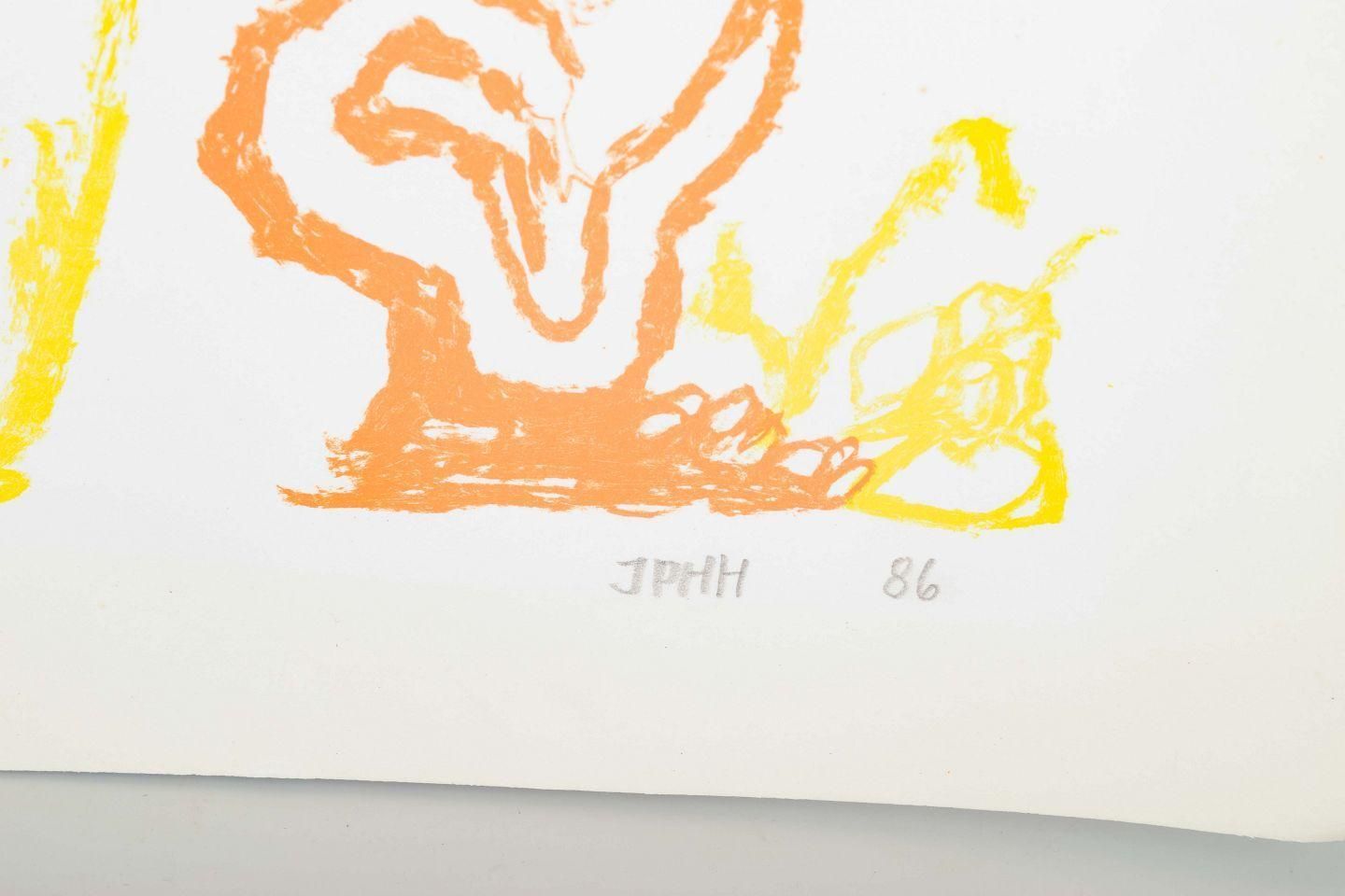 Jens Peter Helge Hansen. Lithograph/Paper. Colorful Composition With Animals. photo 183.0