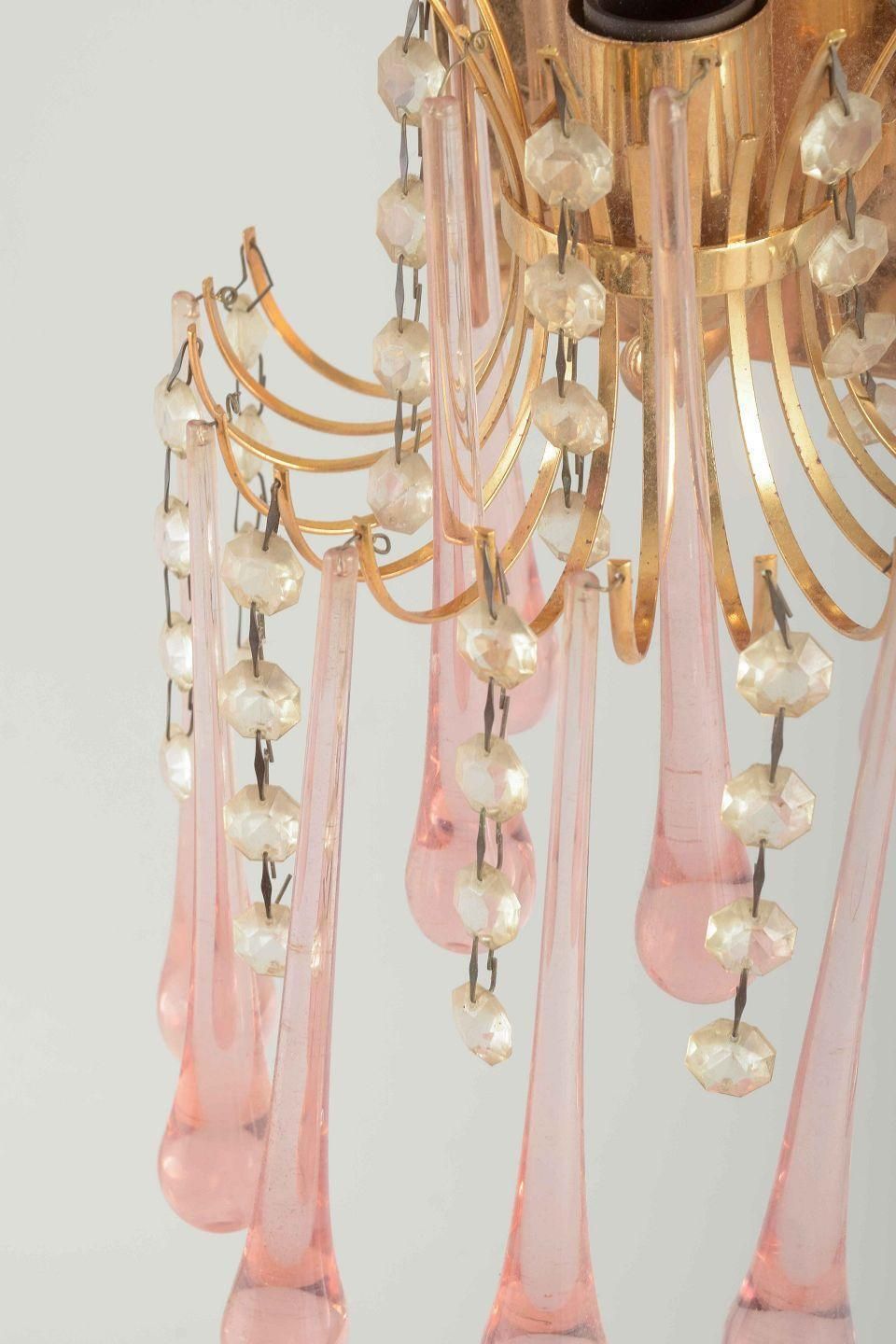 Murano. Pair Of Elegant Wall Lamps In Brass With Art Glass Prisms. 1960s/70s photo furniture