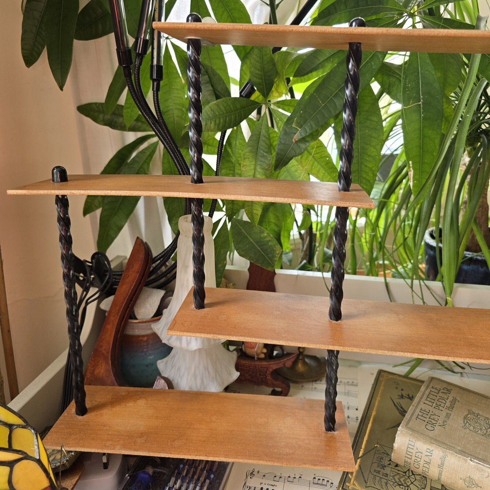 Vintage Wooden Knick Knack Wall Display Shelf Rack Whatnot Spindle Academia Mcm photo furniture