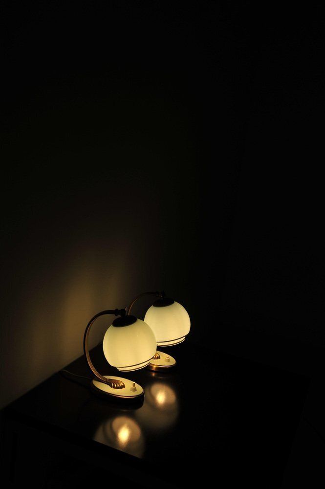 335.0 Bedside Lamps With Blue Glass And Bronze Bases, Set Of 2 photo