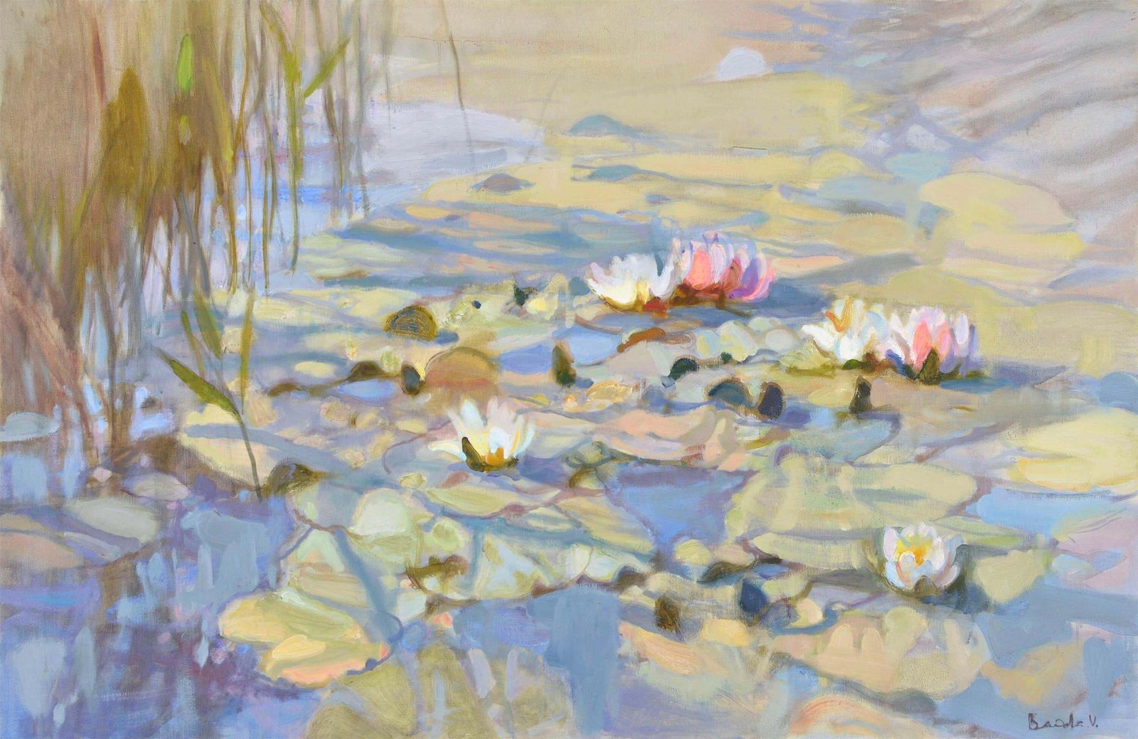 Valery Bayda Water Lillies. 2019. Painting By Valery Bayda. Oil On Canvas. 65x100 Cm. Signed2019