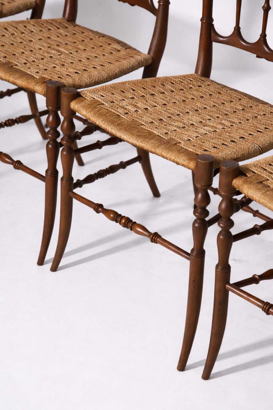 Set Of Six Italian Chiavarine Chairs, Umbertino Model With Rope photo vintage