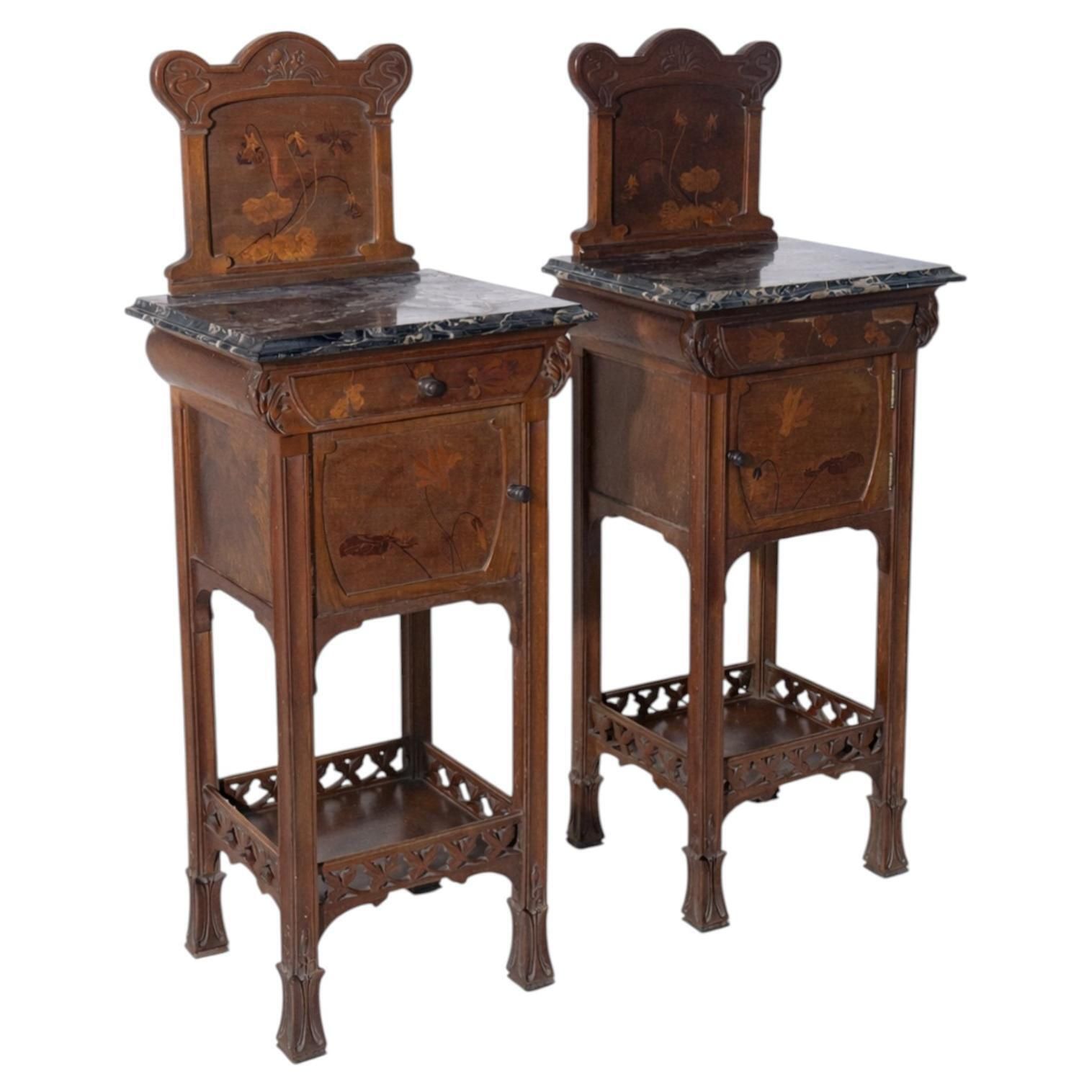 Pair Of Art Nouveau Bedside Tables By Vittorio Valabrega With Marble Shelves
