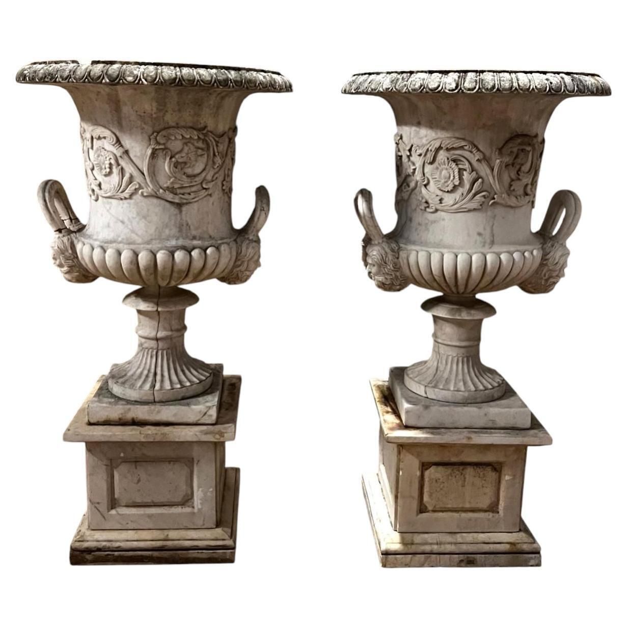 Pair Of Vases In Carrara Marble, Italy