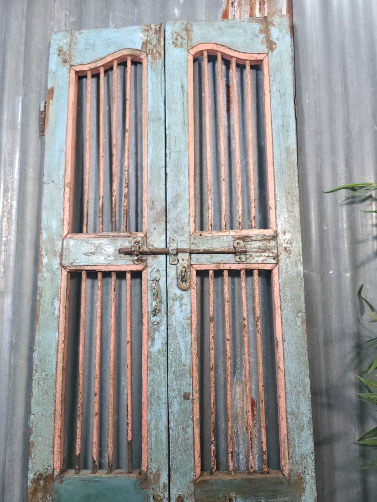 Pair Vintage Rustic Indian Wooden Iron Doors Garden Gates Room Divider Screen photo Home Fixtures