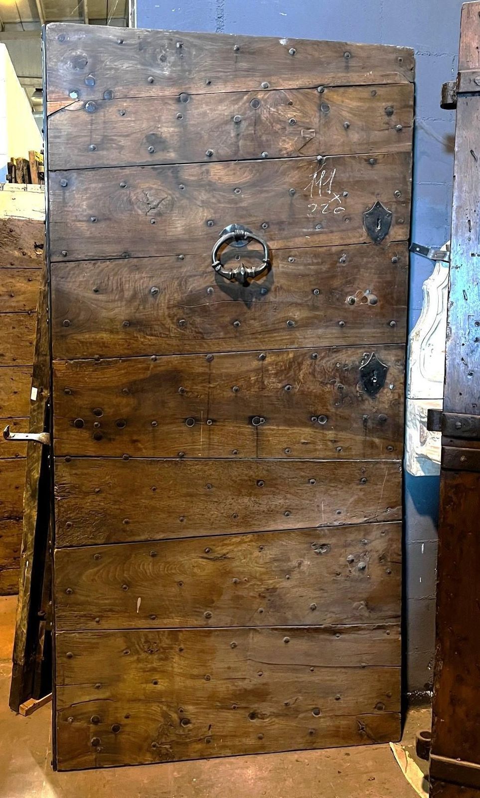 Solid Walnut Armored Entry Door With Iron, Italy photo for sale