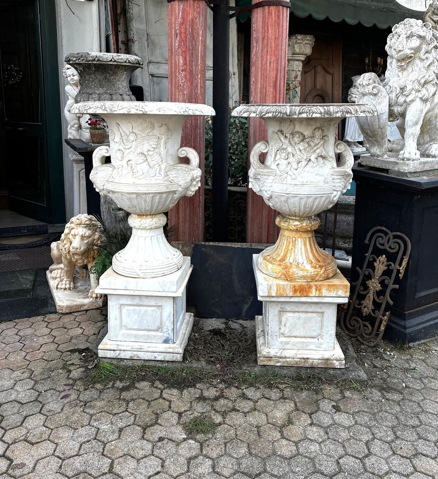 Pair Of White Marble Bowl Vases With Base, Italy photo furniture