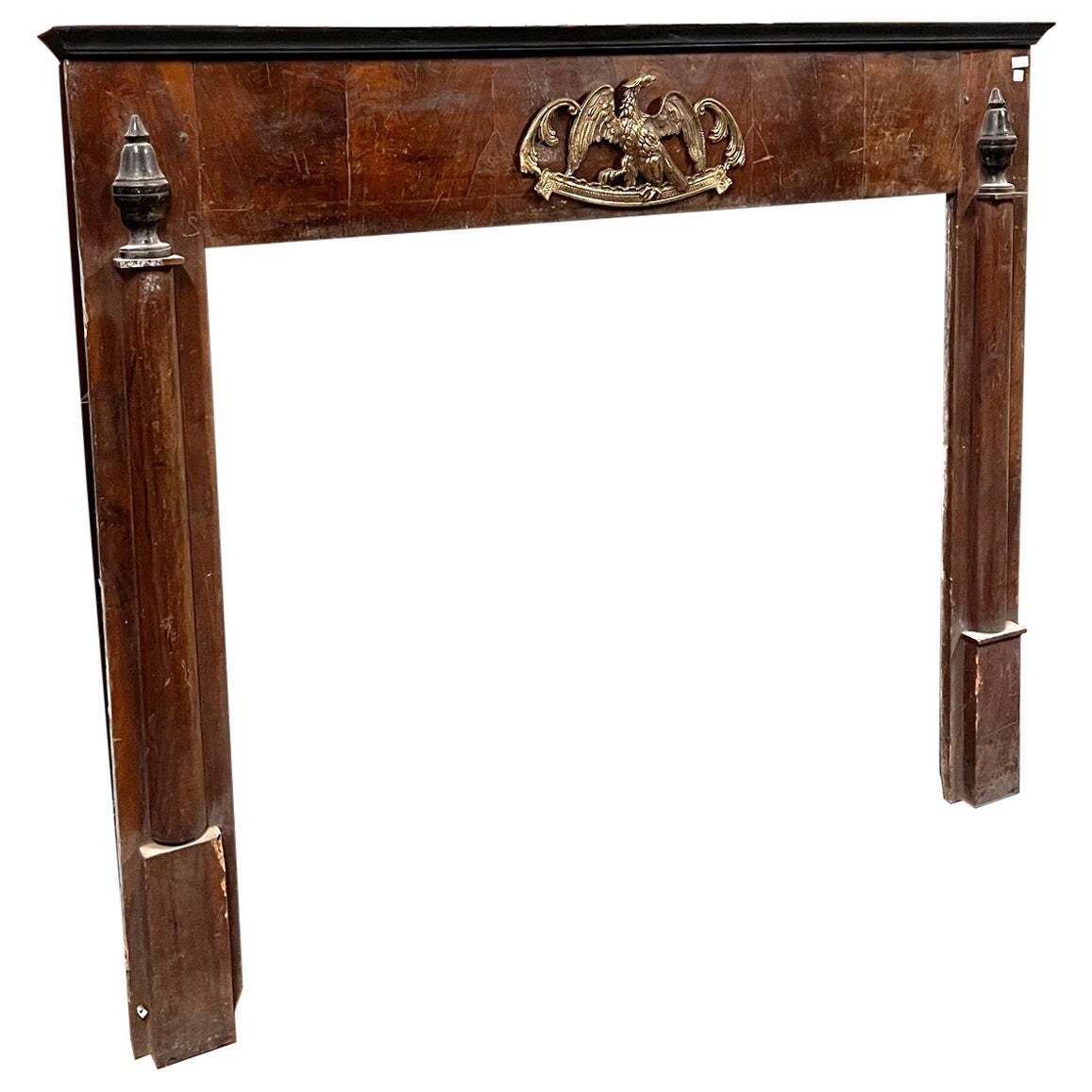 Walnut Empire Frame Fireplace, Panelled With Side Half Columns, Italy