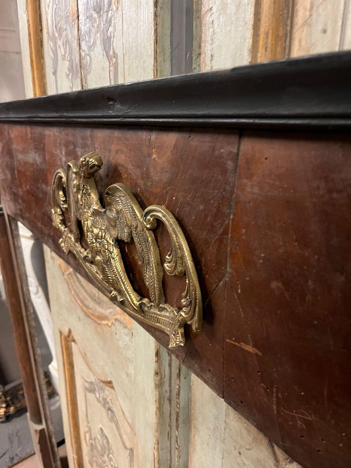 photo for sale Walnut Empire Frame Fireplace, Panelled With Side Half Columns, Italy