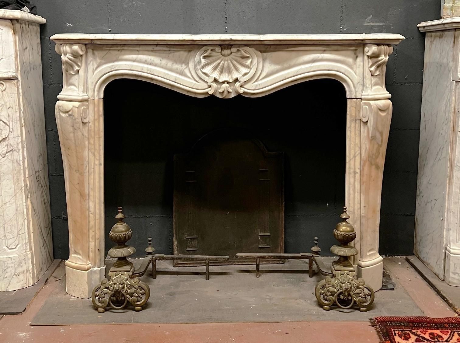 Fireplace Frame Made Of White Stained Marble Italy photo for sale