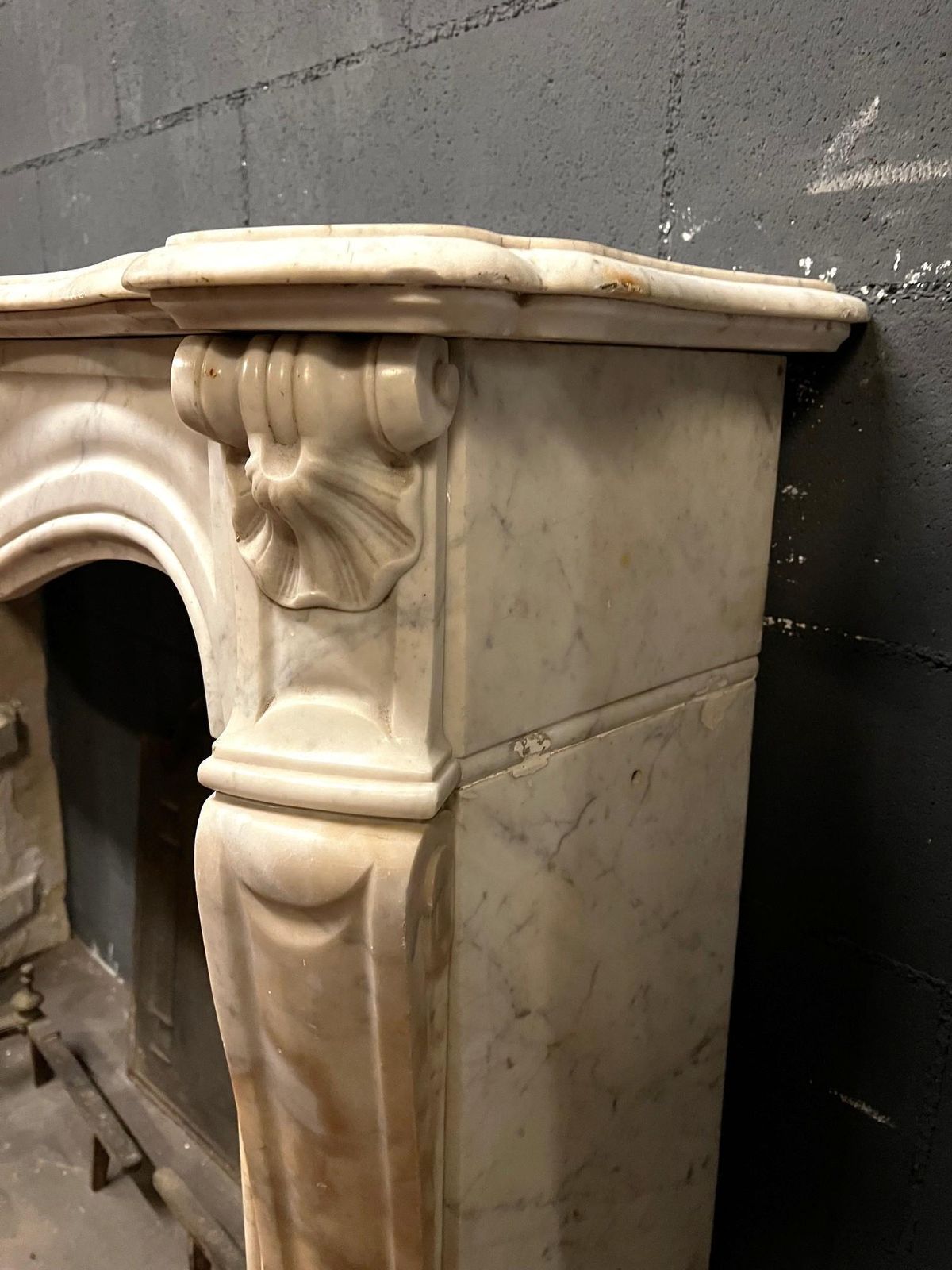 Home Fixtures Fireplace Frame Made Of White Stained Marble Italy photo