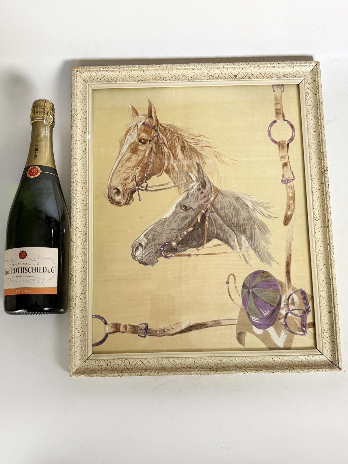Painting Of Horses, Silk Technique, France, 1970 photo Art