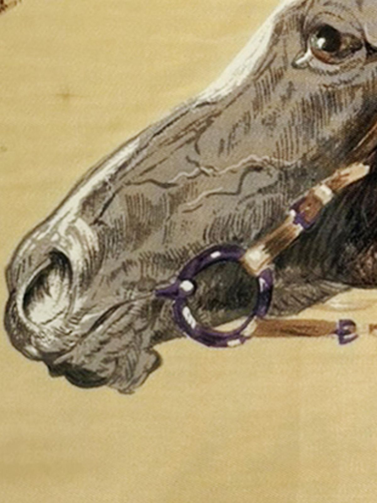 Painting Of Horses, Silk Technique, France, 1970 photo buy