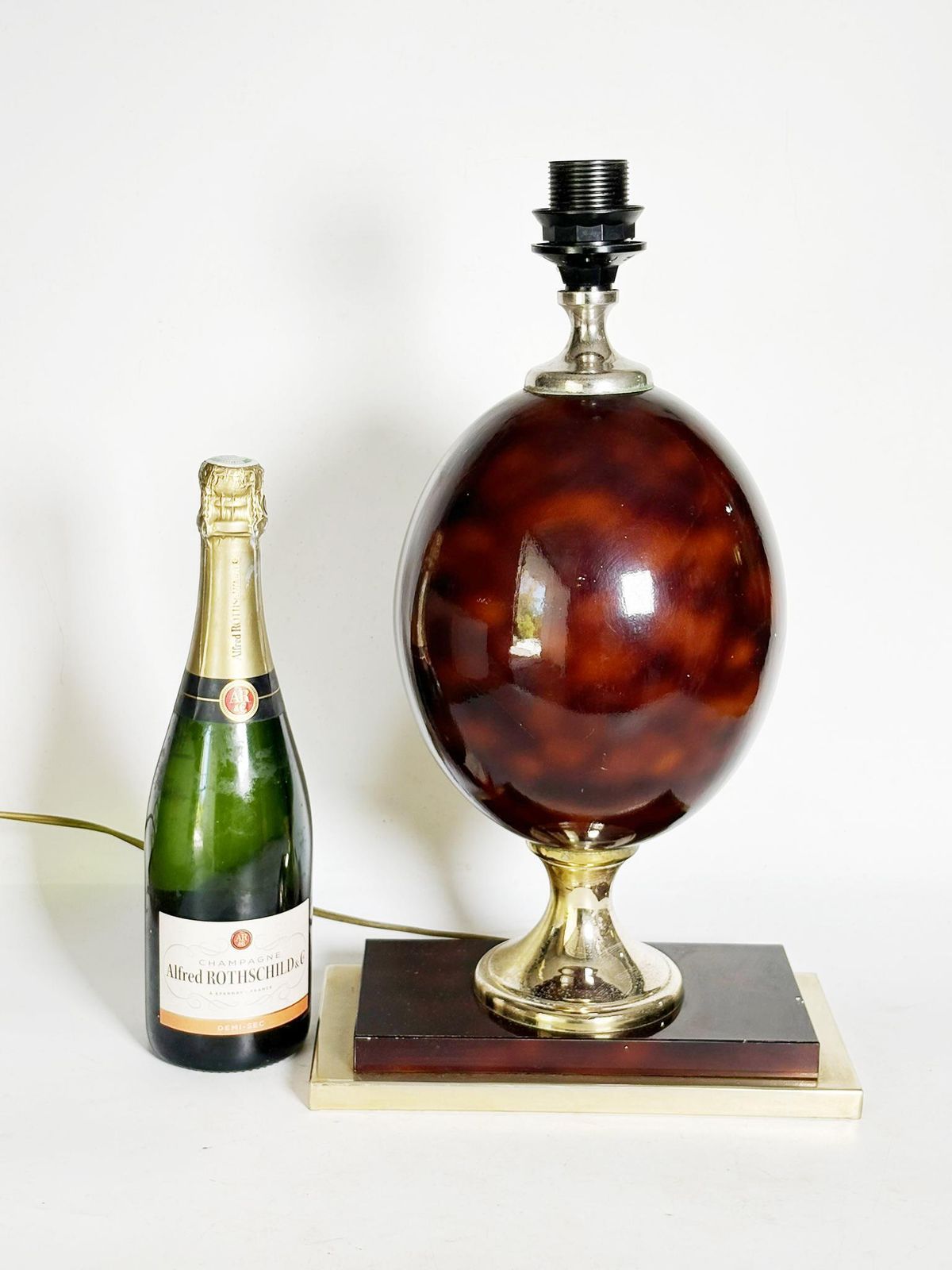 Burgundy Colored Lamp With Brass Accents, France, 1970 photo Lighting