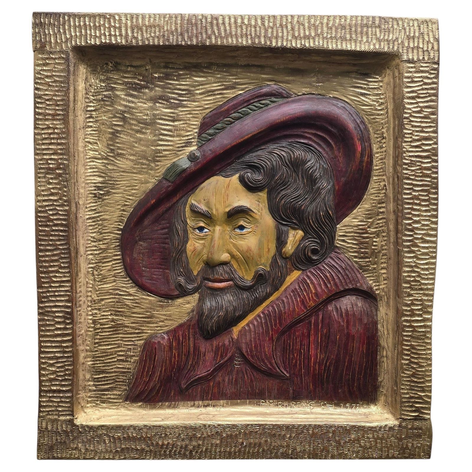 Carved Wooden Relief Portrait Of Peter Paul Rubens, Gilt, 1977