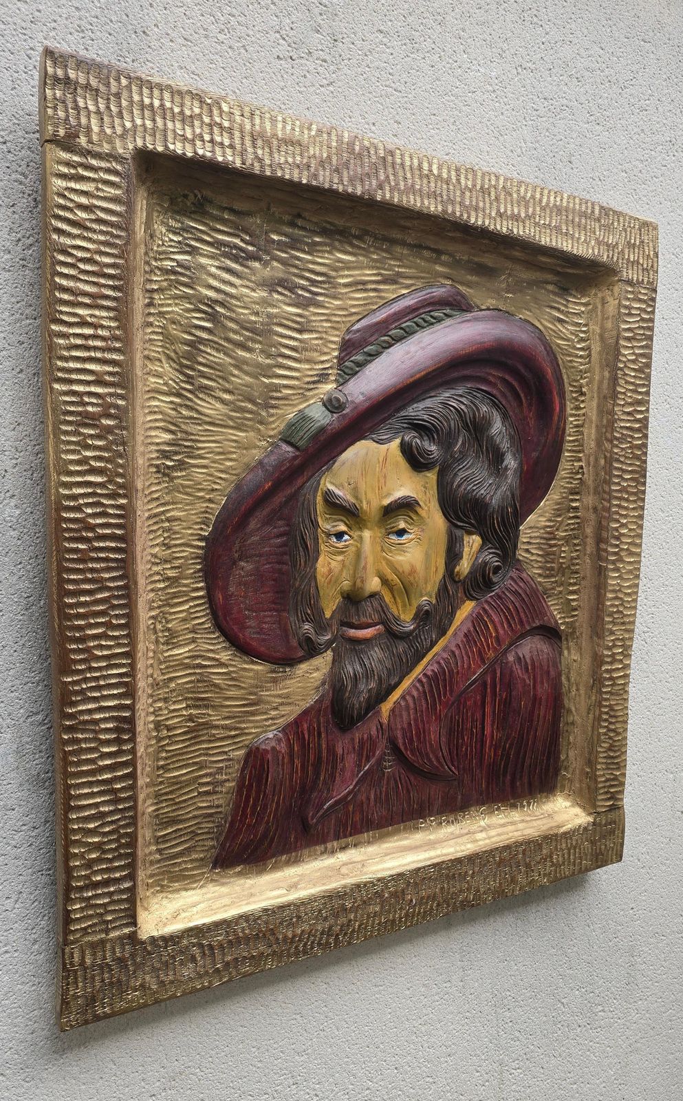 Carved Wooden Relief Portrait Of Peter Paul Rubens, Gilt, 1977 photo 2487.0
