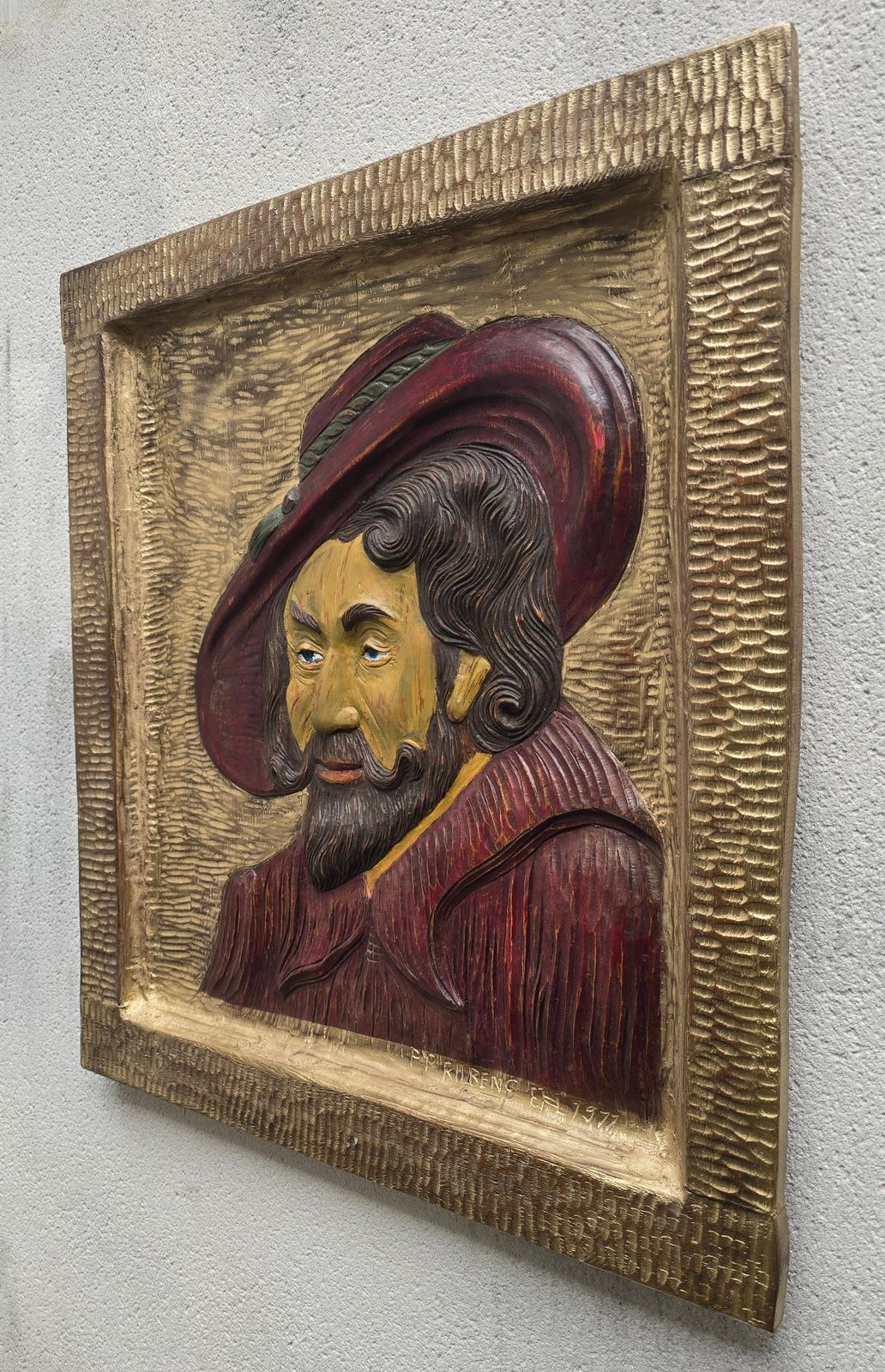 Carved Wooden Relief Portrait Of Peter Paul Rubens, Gilt, 1977 photo vinterior