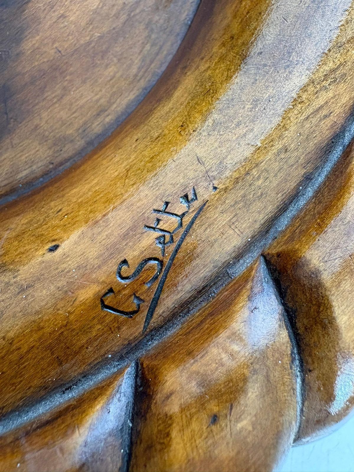 photo furniture Vintage Wooden Trinket Tray, Handcrafted, Sculpted Rim, France, 1950s