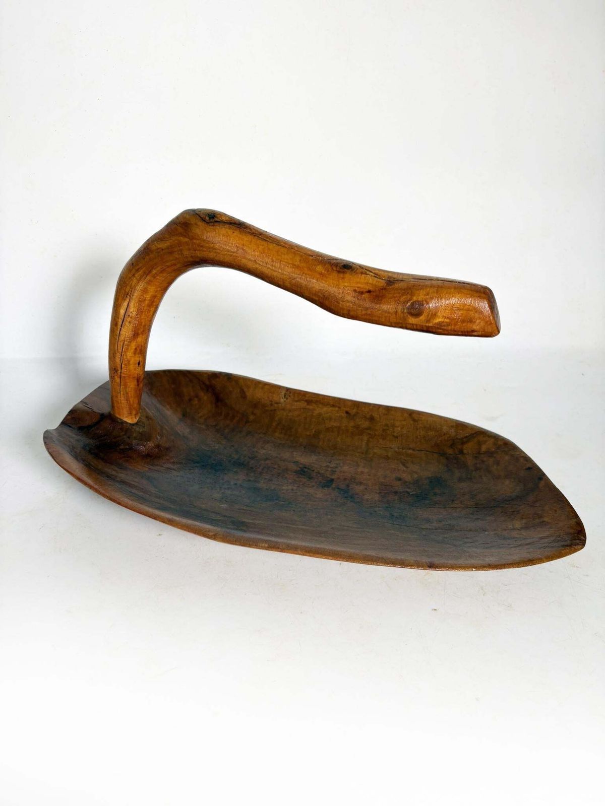 photo for sale Olive Wood Fruit Basket, Handcrafted In France, Rustic Design, 1950s