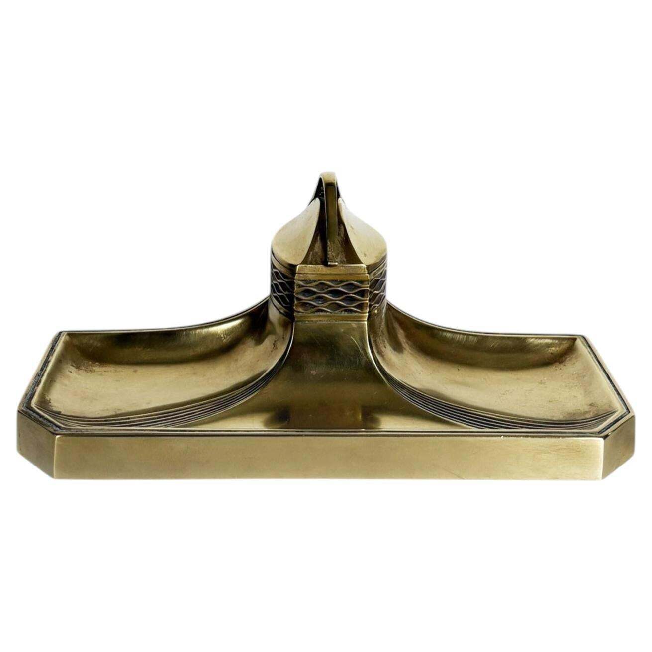 Art Nouveau Brass Inkwell, France, 1900