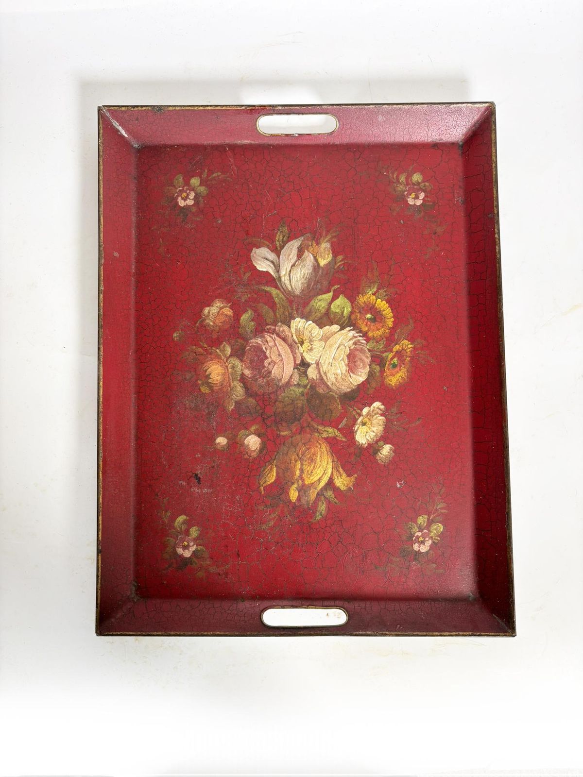 Red Iron Tray With Floral Motif, France, 1940 photo 471.0