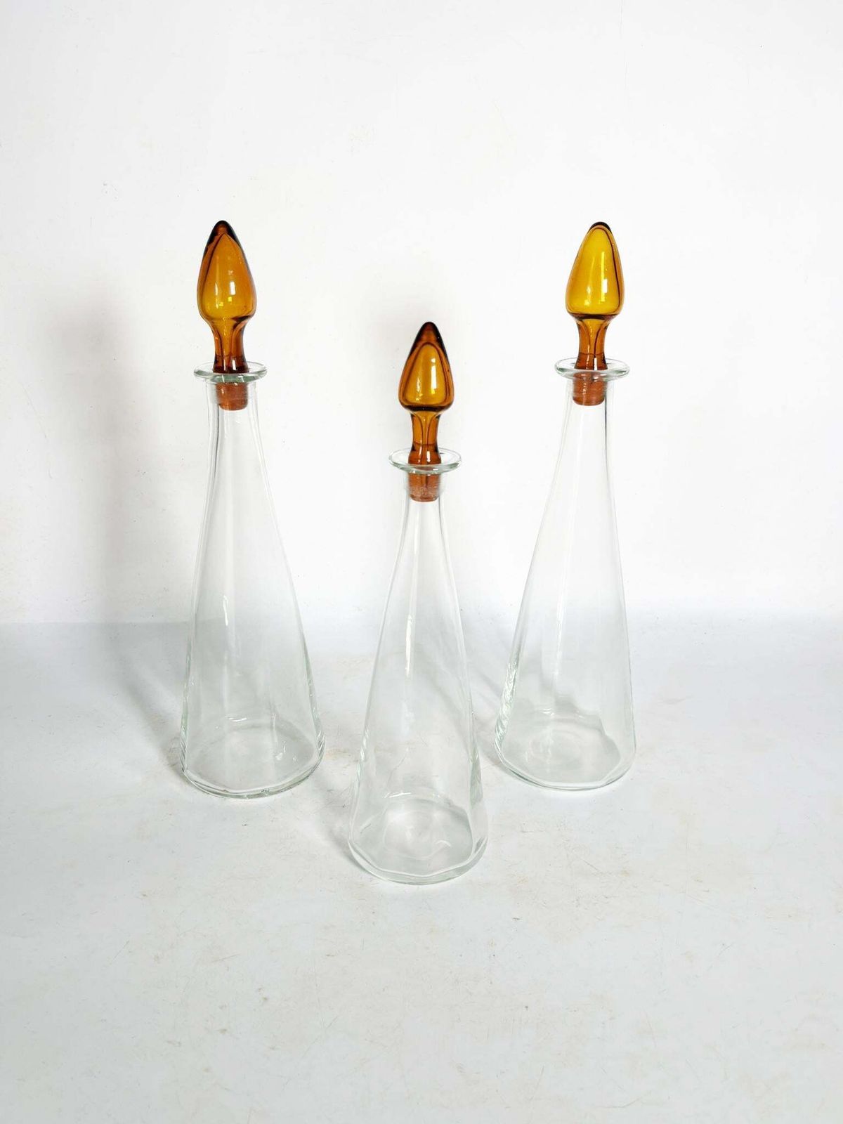 Set Of 3 Art Glass Bottles With Orange Brown Stoppers, France, 1970 photo furniture