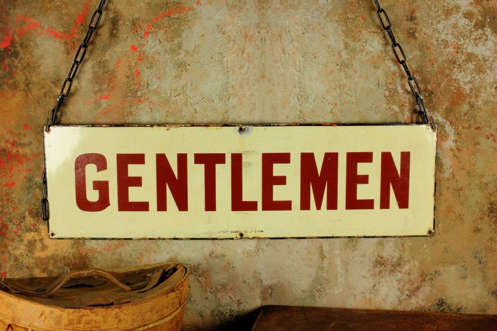 Antique Enamel Gentlemen Sign. Victorian Ner Train Station Metal Sign. photo for sale