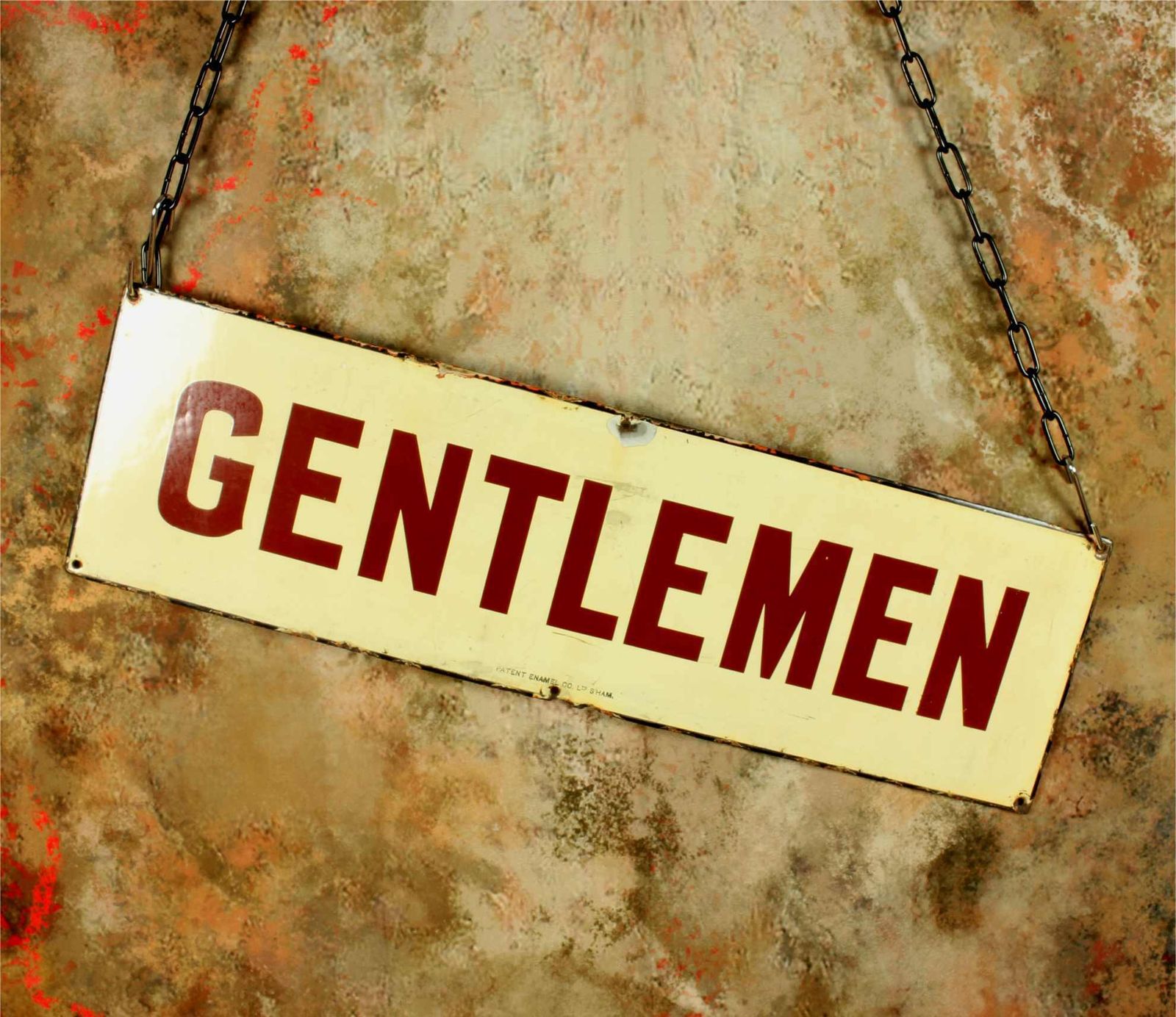 Antique Enamel Gentlemen Sign. Victorian Ner Train Station Metal Sign. photo Home Decor