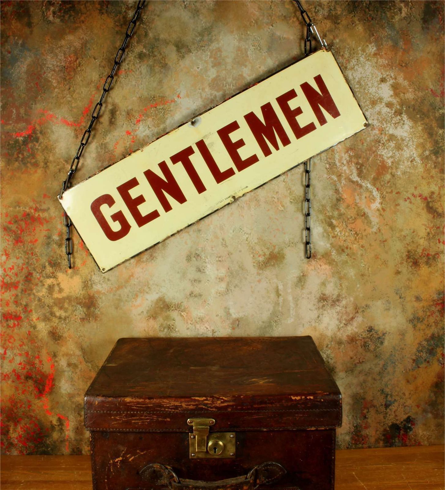 photo furniture Antique Enamel Gentlemen Sign. Victorian Ner Train Station Metal Sign.