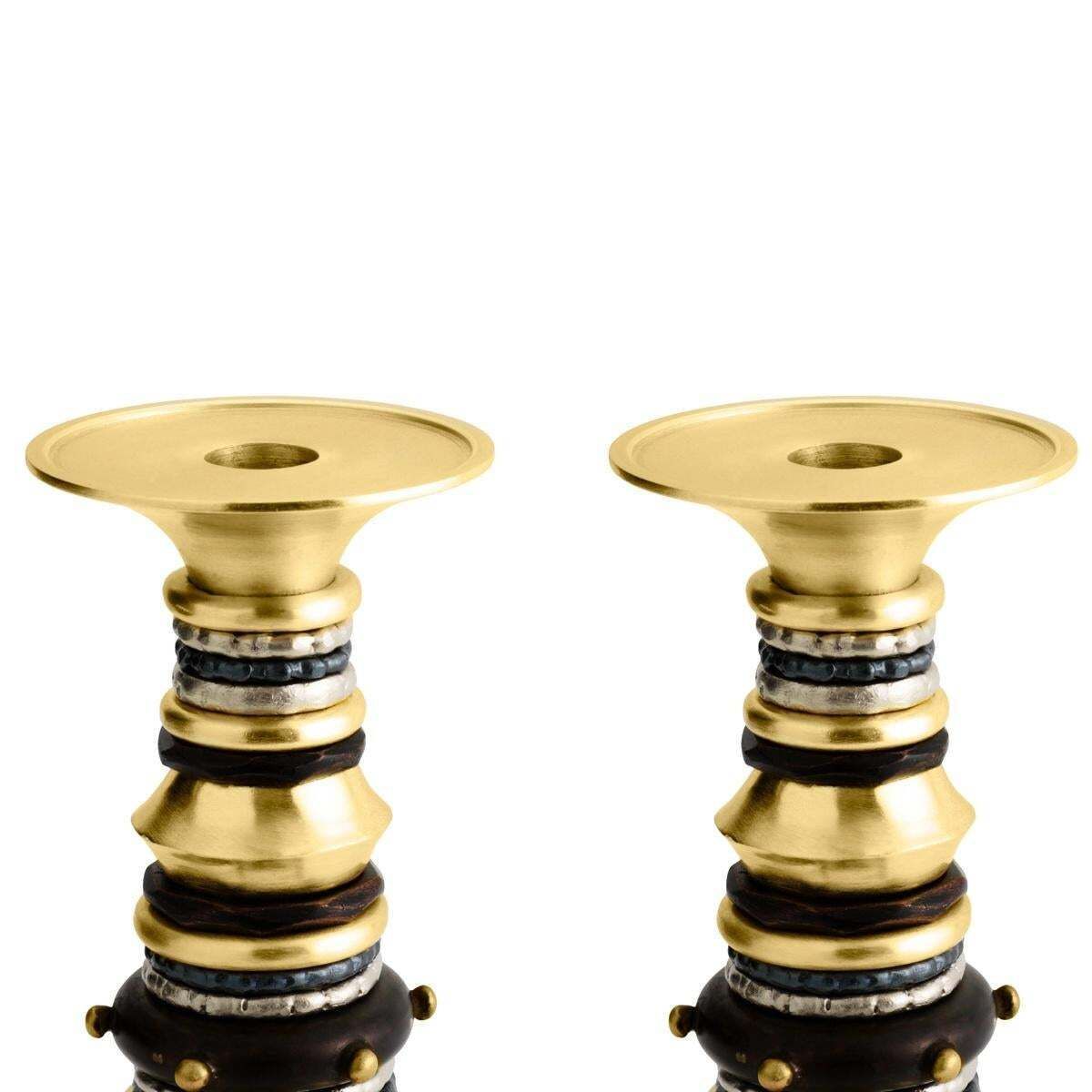Pair Of Modern Brass And Patinated Metal Candleholders photo furniture