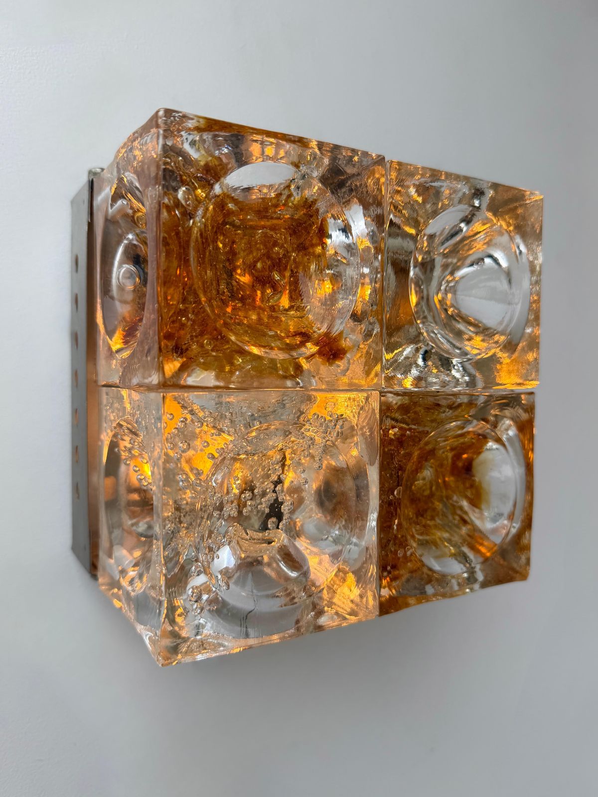 Pair Of Glass Cube Square Metal Sconces By Poliarte, Italy, 1970s photo for sale