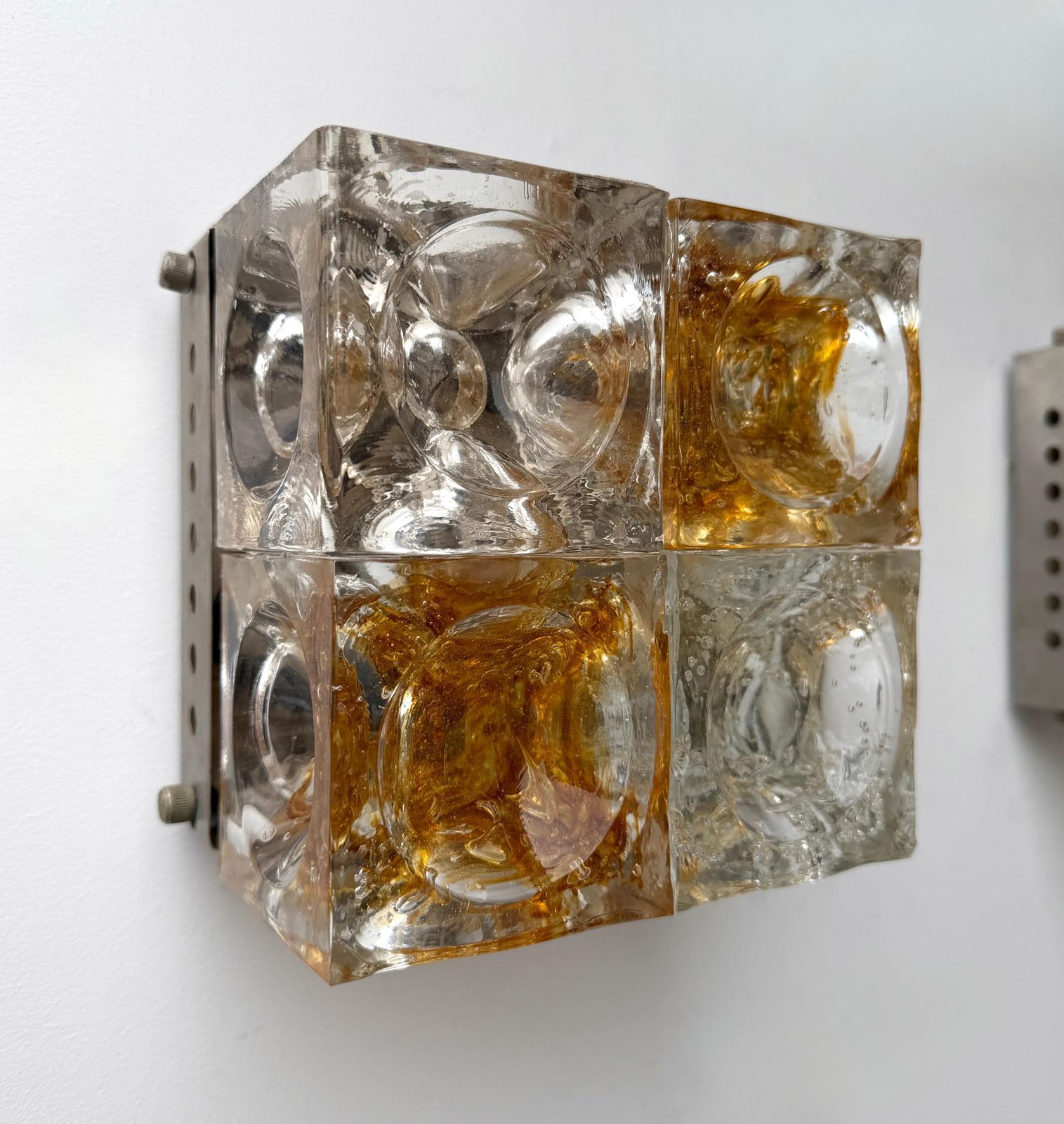 Pair Of Glass Cube Square Metal Sconces By Poliarte, Italy, 1970s photo 5151.0