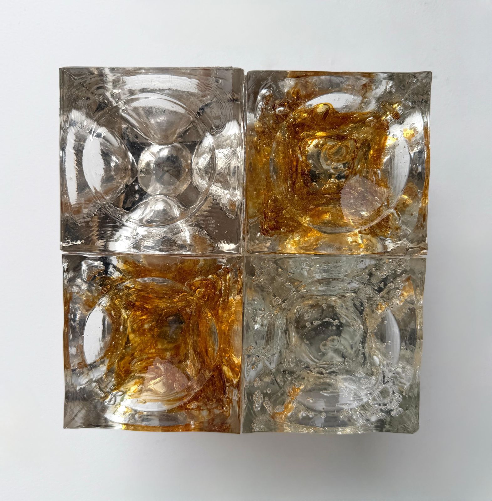 photo furniture Pair Of Glass Cube Square Metal Sconces By Poliarte, Italy, 1970s