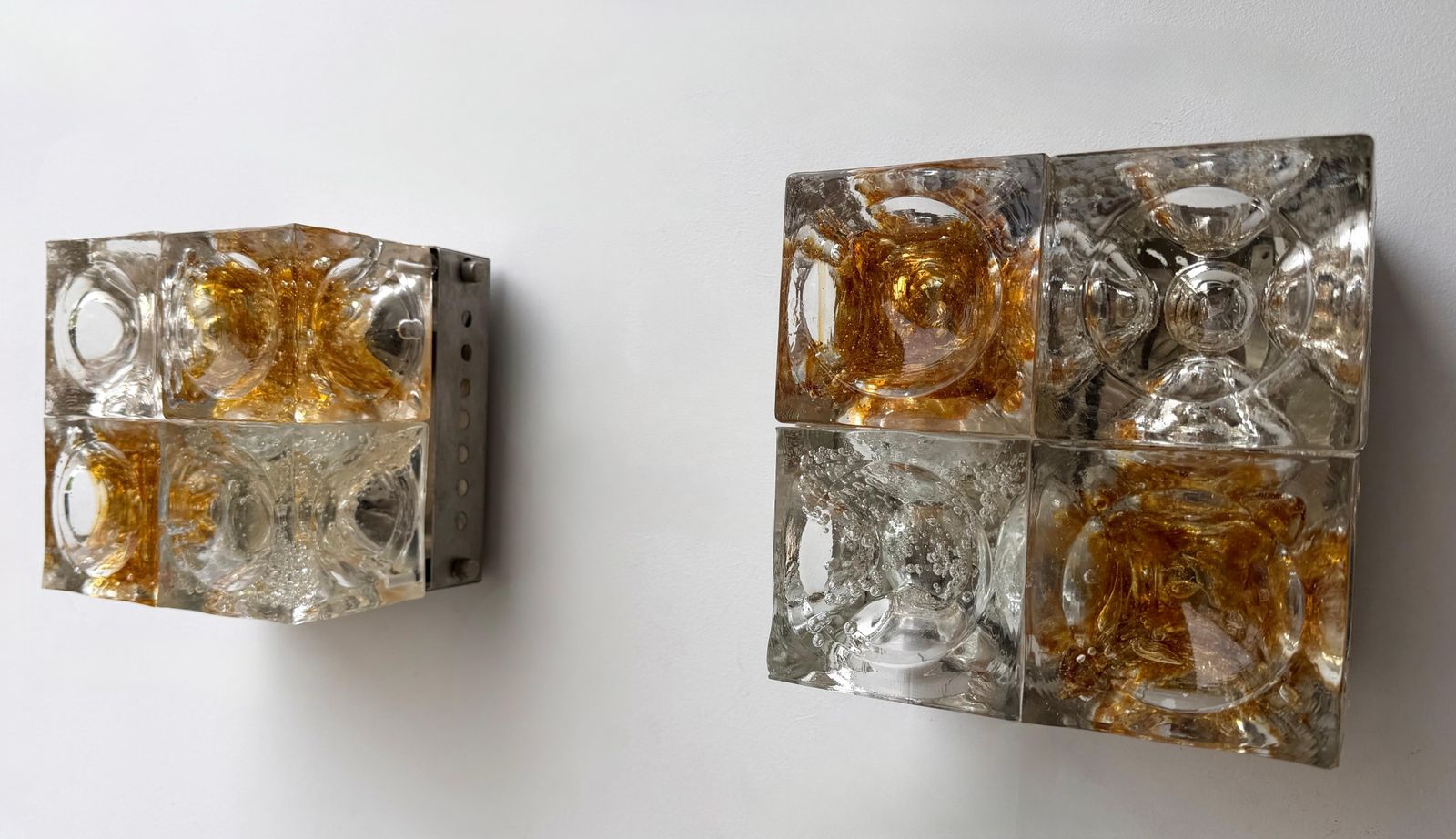 Lighting Pair Of Glass Cube Square Metal Sconces By Poliarte, Italy, 1970s photo