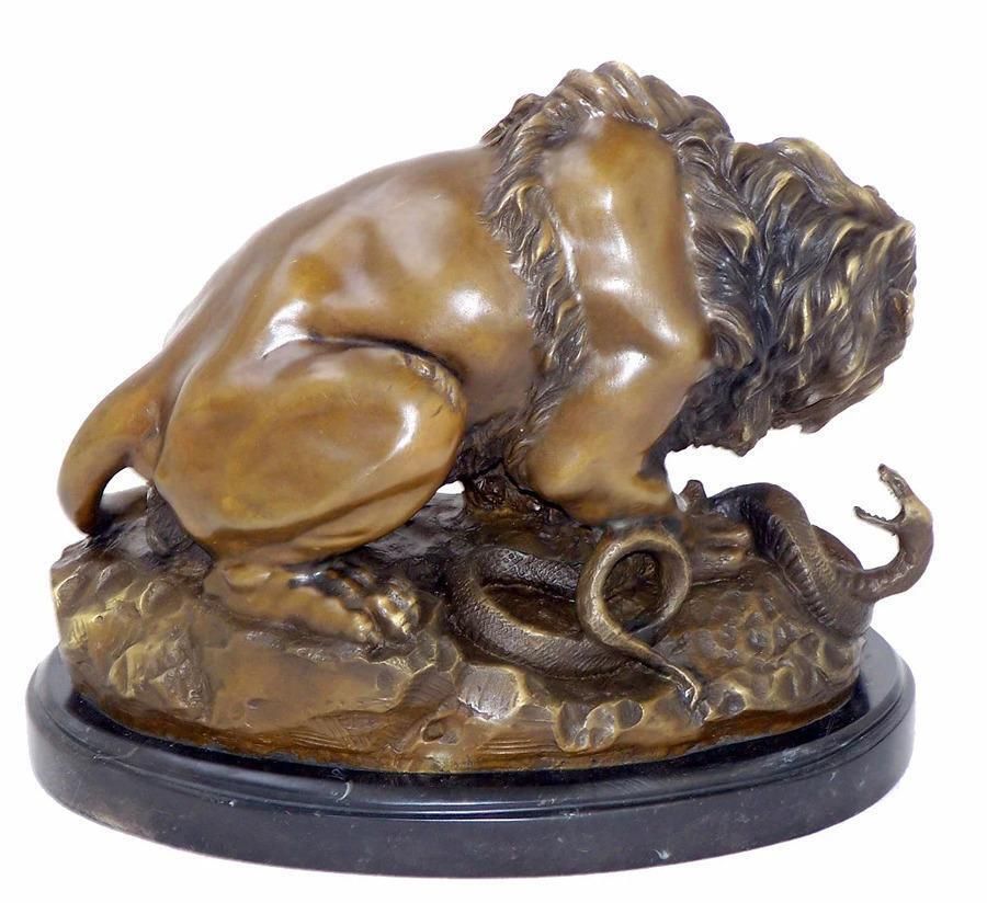 Art Deco Style Brown Patinated Bronze Lion Animal Sculpture photo Art