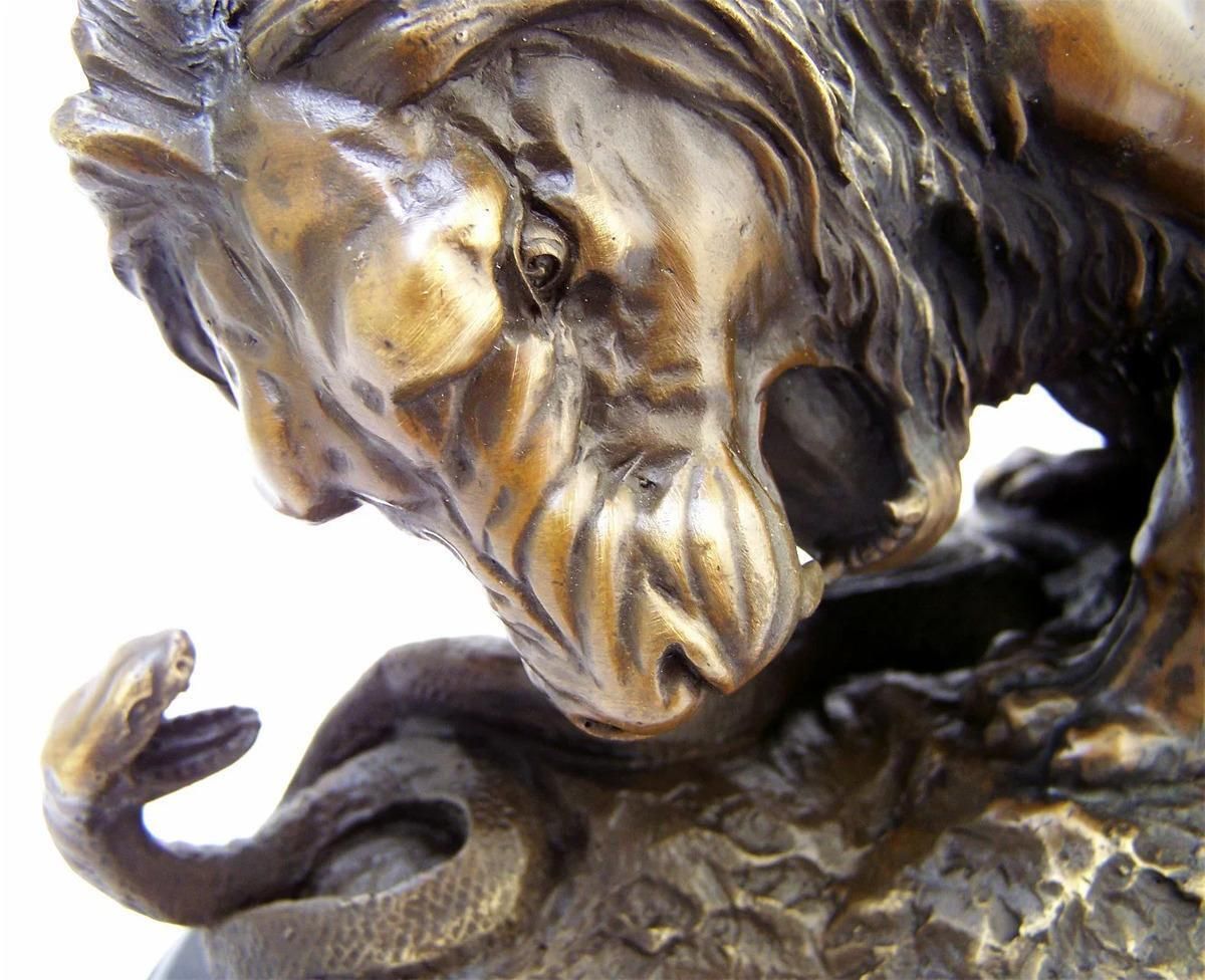 Art Deco Style Brown Patinated Bronze Lion Animal Sculpture photo vinterior
