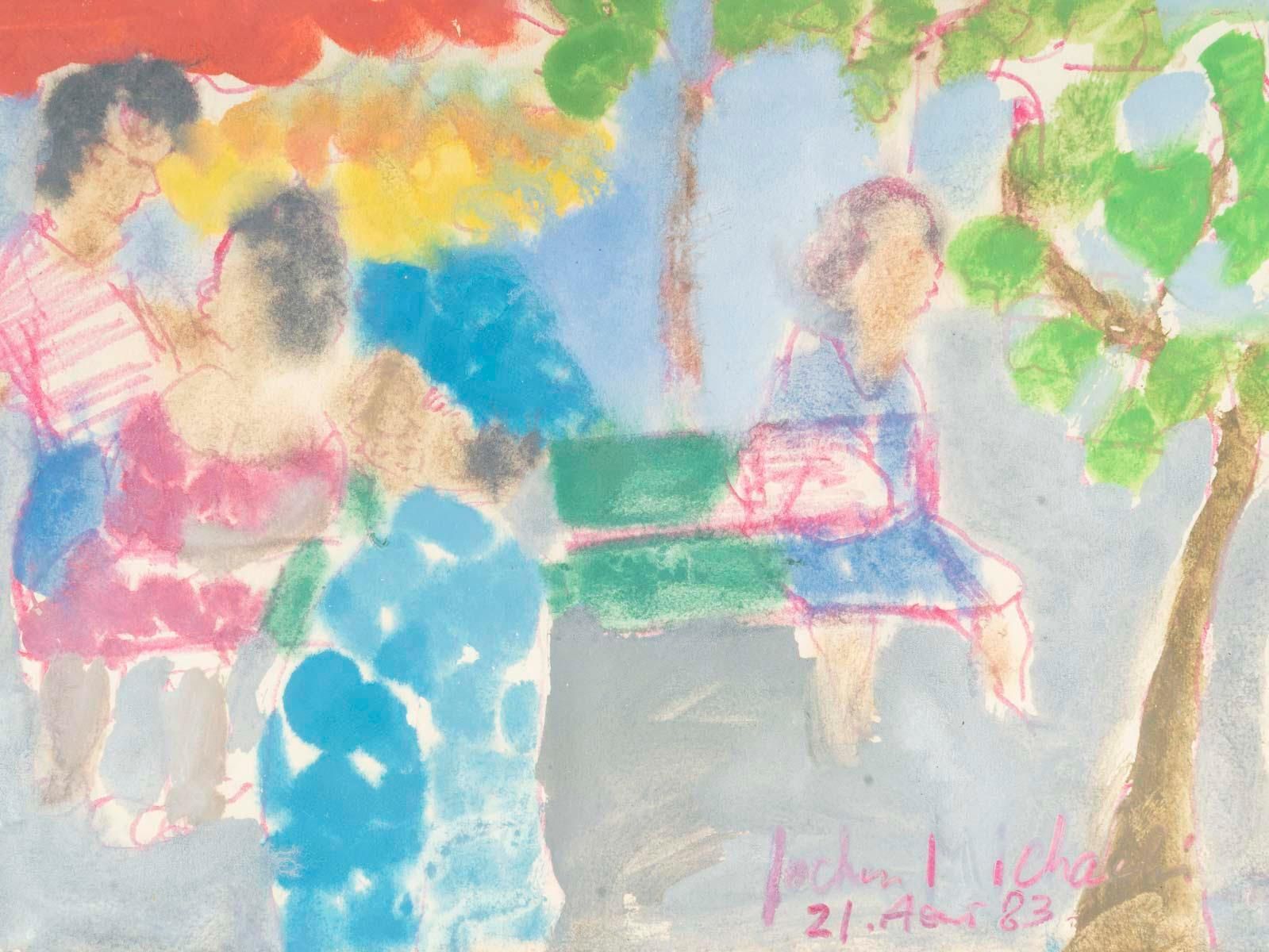 Watercolor On Paper By Jochen Michaelis, “At The Edgar Quinet Market.” photo furniture