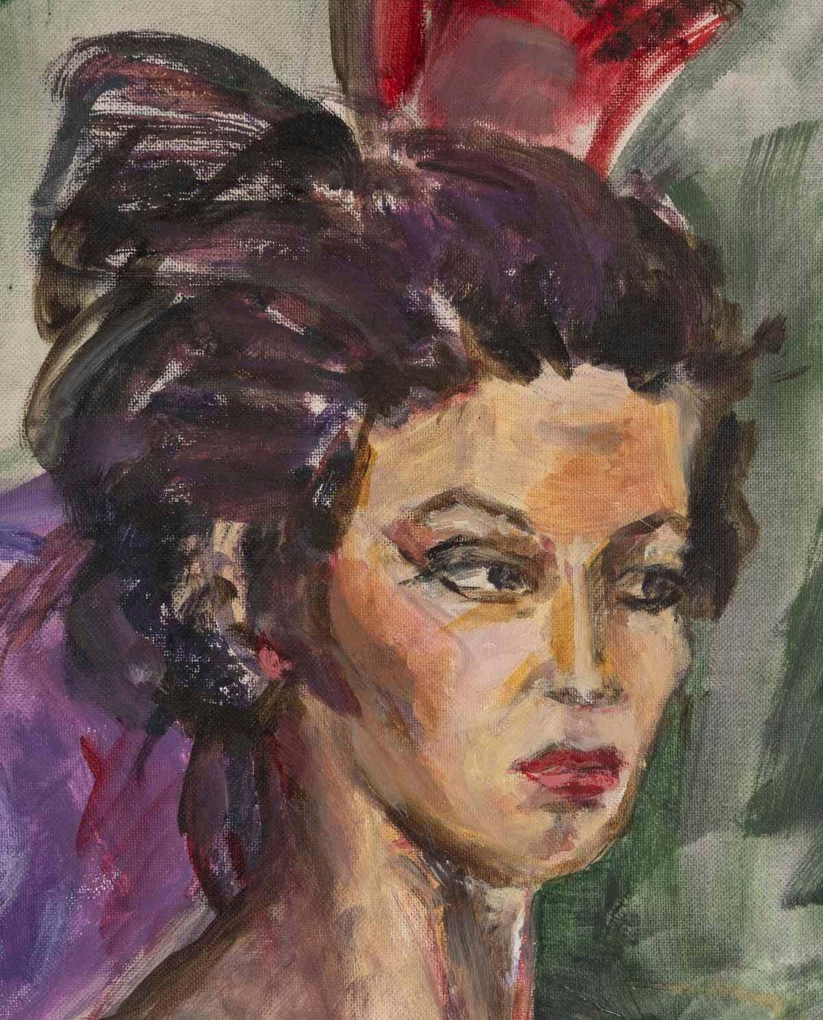 Oil On Cardboard, Painting Depicting An Andalusian Woman By Evelyne Luez. photo furniture