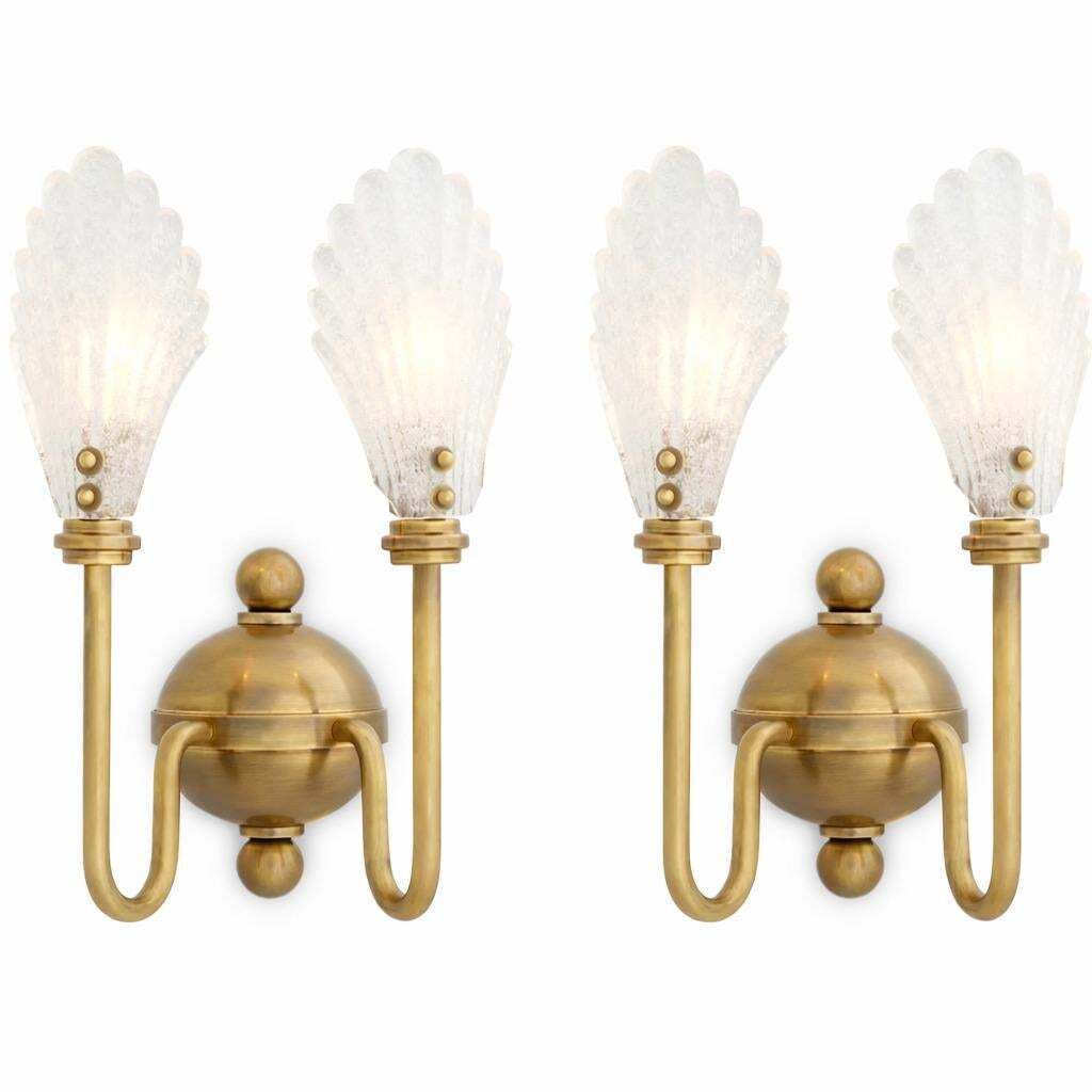 Pair Of Wall Lamps In Brass And Textured Glass, Neoclassical Style photo furniture