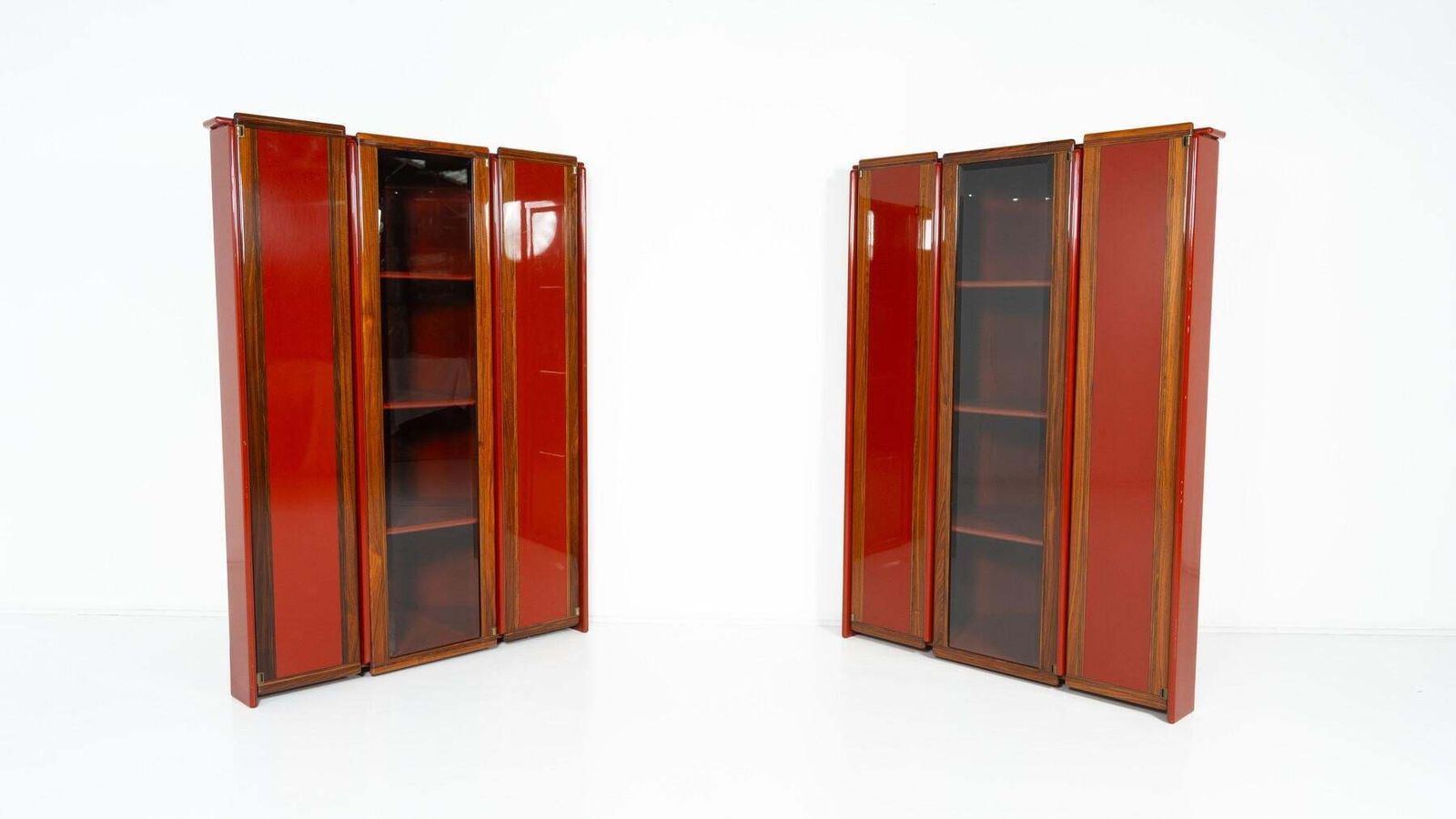 Pair Of Red Artona Bookcases By Afra And Tobia Scarpa, Maxalto, 1960s photo vinterior