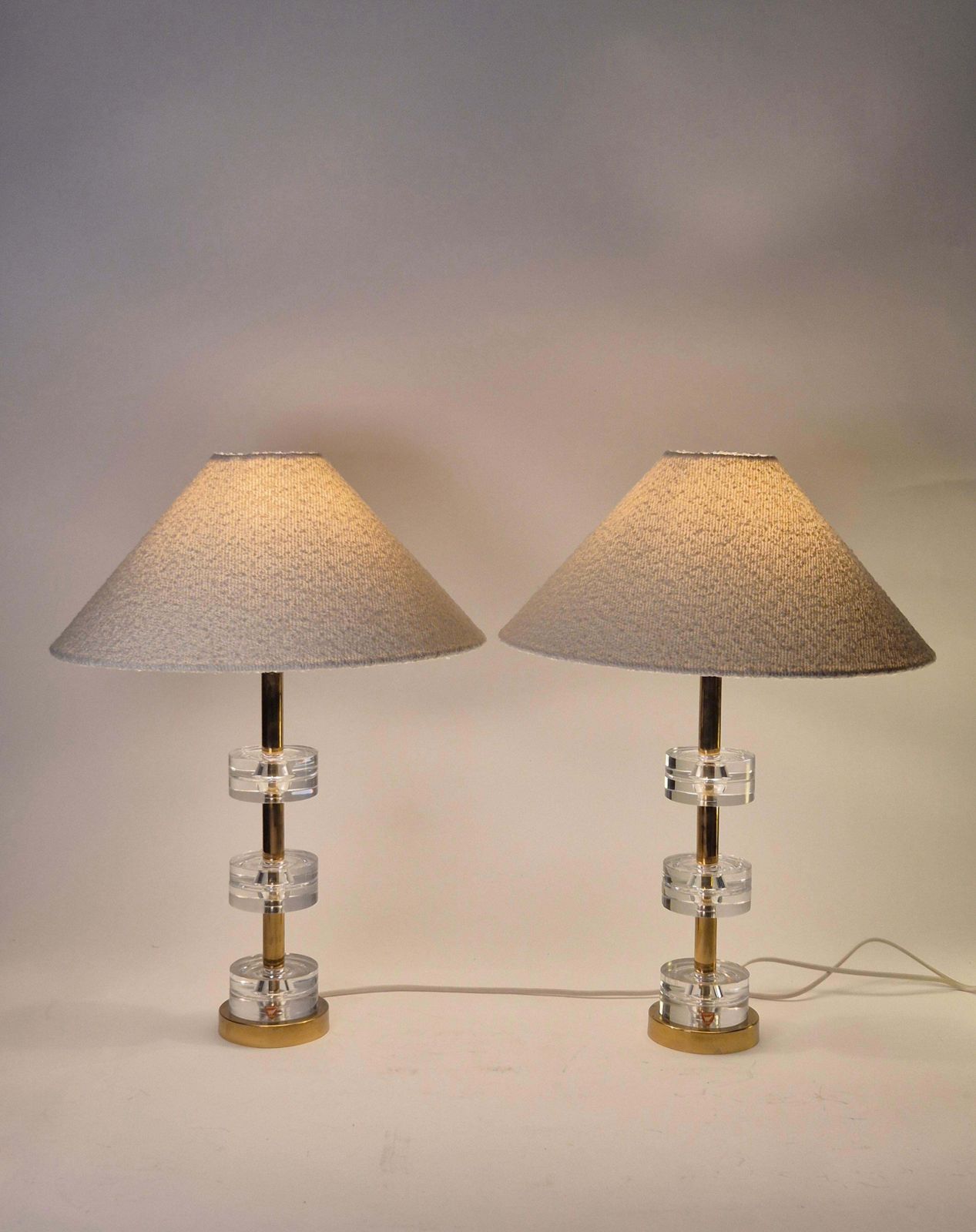 Lighting Timeless Pair Of Scandinavian Modern Table Lamps With Orrefors Glass And Brass photo