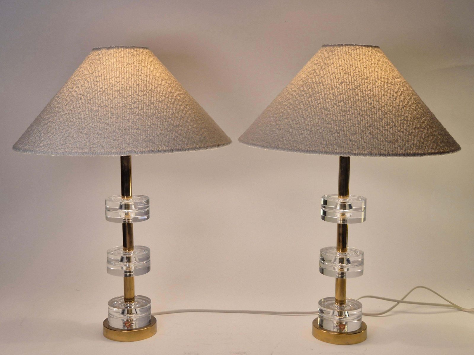 3473.0 Timeless Pair Of Scandinavian Modern Table Lamps With Orrefors Glass And Brass photo