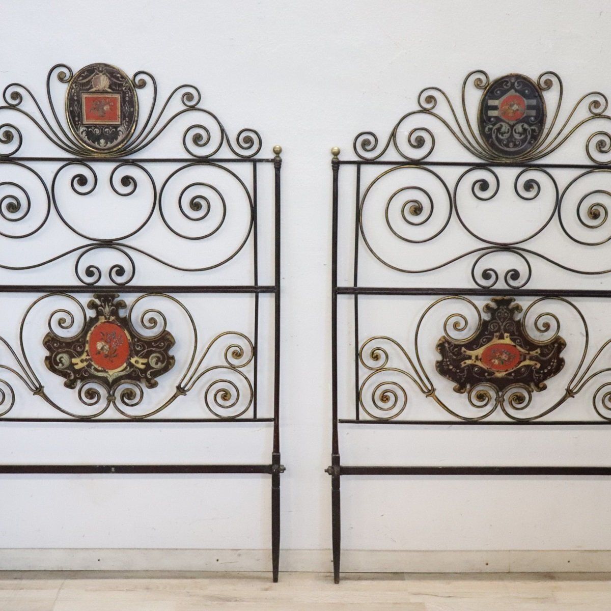 Antique Early 19th Century Headboards In Wrought Iron, Set Of 2 photo Furniture